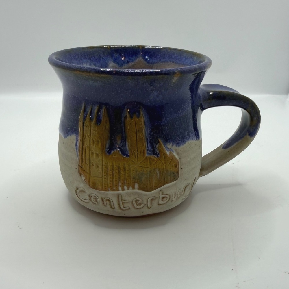 Canterbury Cathedral Studio Pottery Mug Blue Glazed Handcrafted Stoneware Signed